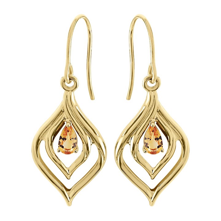 9ct Gold Citrine Hook Wire Earrings - 32mm drop - G1839