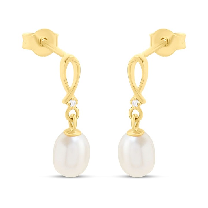 9ct Diamond and Freshwater Pearl Drop Earrings - G1852
