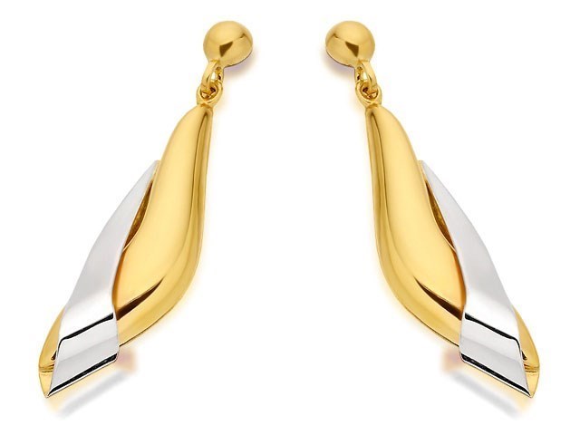 9ct Gold Two Colour Drop Earrings - total 30mm drop - EXCLUSIVE - G1856