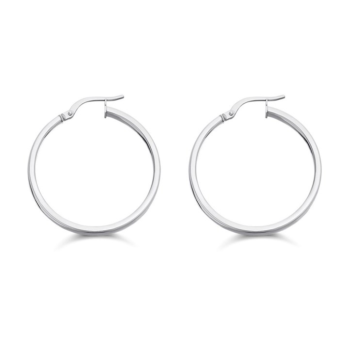 9ct White Gold Hoop Earrings - 25mm - G2193