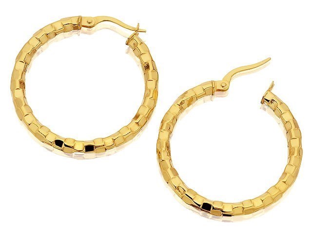 9ct Gold Crinkly Hoop Earrings - 32mm - G2305