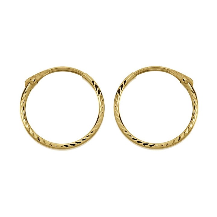9ct Gold Diamond Cut Hoop Earrings - 12mm - G2456