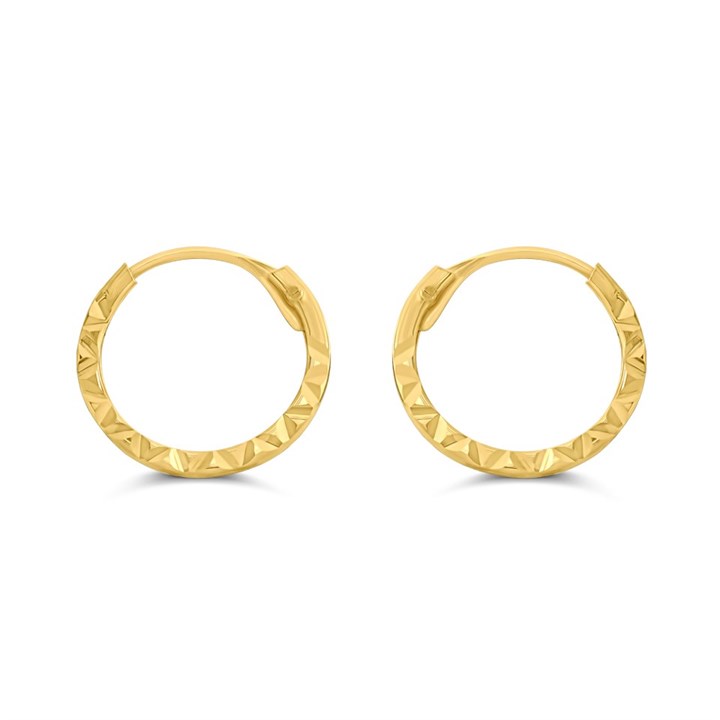 9ct Gold Diamond Cut Hoop Earrings - 10mm - G2487