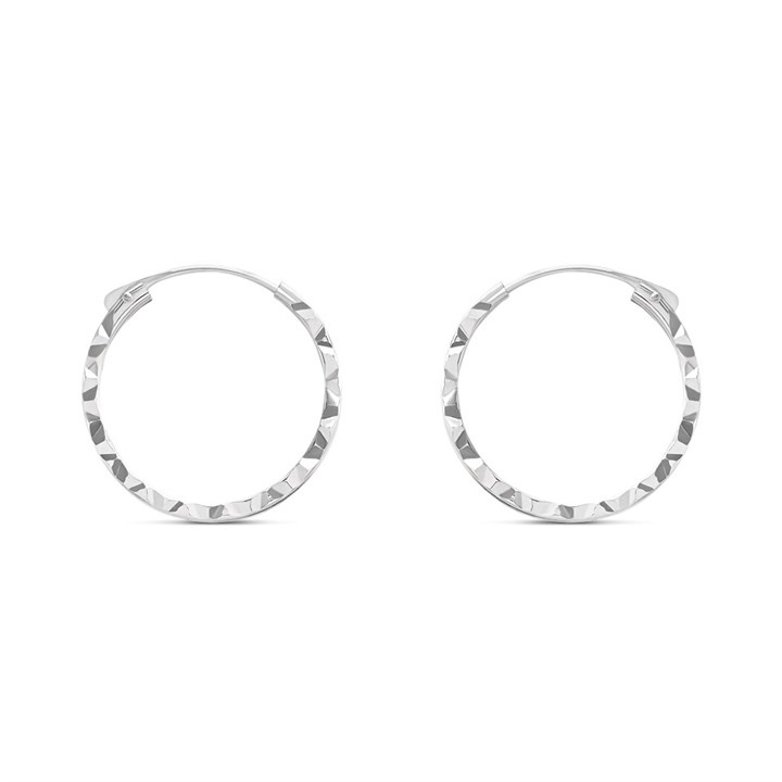 9ct White Gold Diamond Cut Hoop Earrings - 15mm - G2488