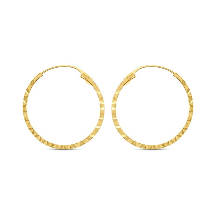 9ct Gold Diamond Cut Hoop Earrings - 17mm - G2489