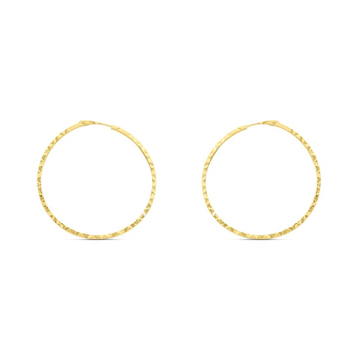 9ct Gold Diamond Cut Hoop Earrings - 30mm - G2490