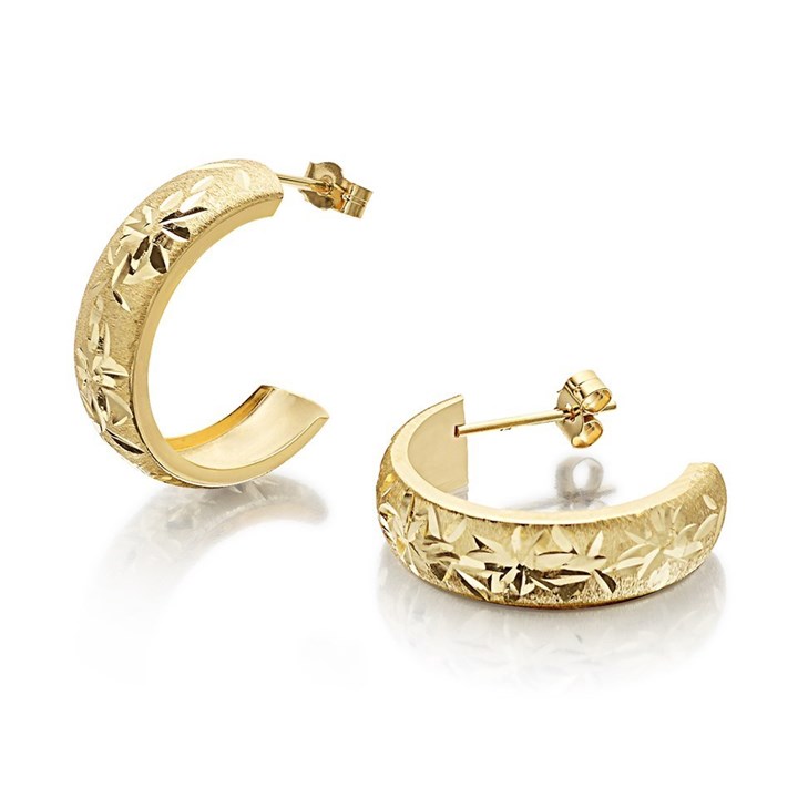 9ct Gold Frosted Half Hoop Earrings - 17mm - G2665
