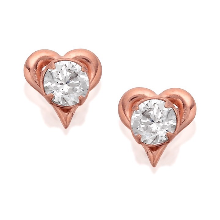 9ct Rose Gold Cubic Zirconia Heart Stud Earrings - 5mm - G2711