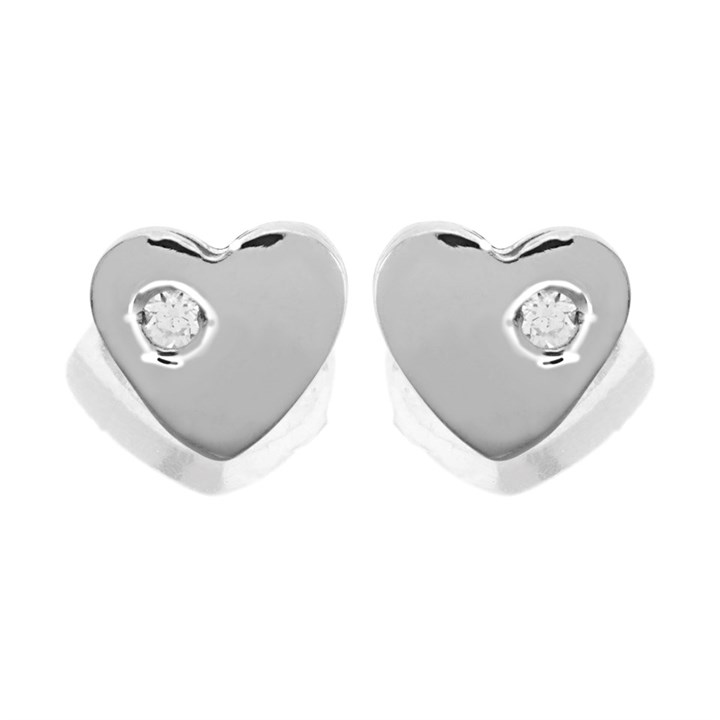 9ct White Gold Cubic Zirconia Heart Stud Earrings - 5mm - G27122