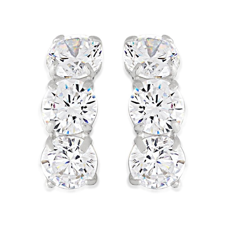9ct White Gold Cubic Zirconia Trilogy Stud Earrings - 11mm - G27133
