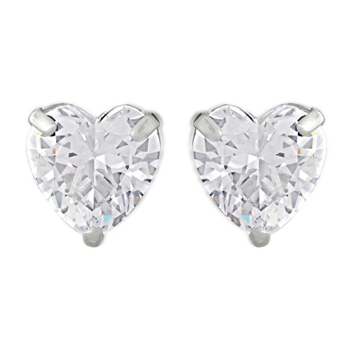 9ct White Gold Cubic Zirconia Heart Stud Earrings - 6mm - G27134