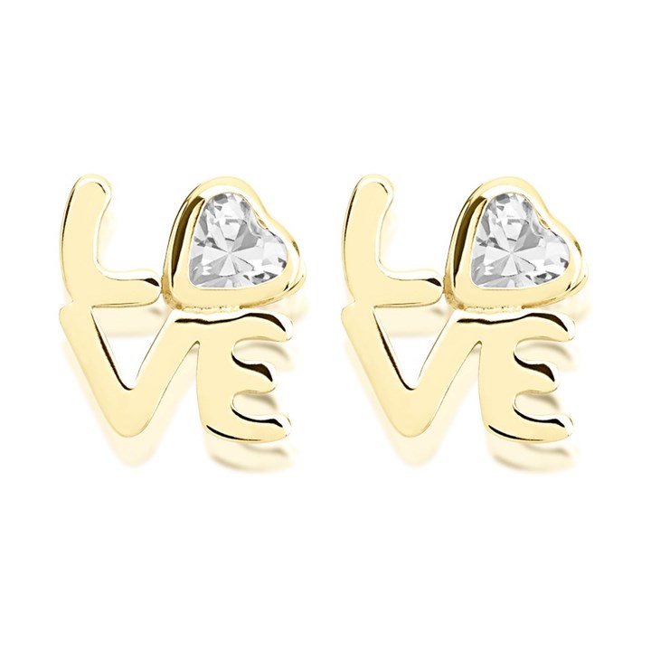 9ct Gold Cubic Zirconia Love Stud Earrings - 6mm - G27138
