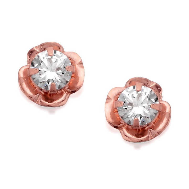 9ct Rose Gold Cubic Zirconia Flower Stud Earrings - 6mm - G2713