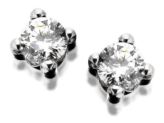 9ct White Gold Cubic Zirconia Solitaire Earrings - 6mm - G2736
