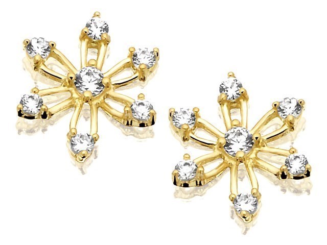 9ct Gold Cubic Zirconia Snowflake Stud Earrings - 10mm - G2741