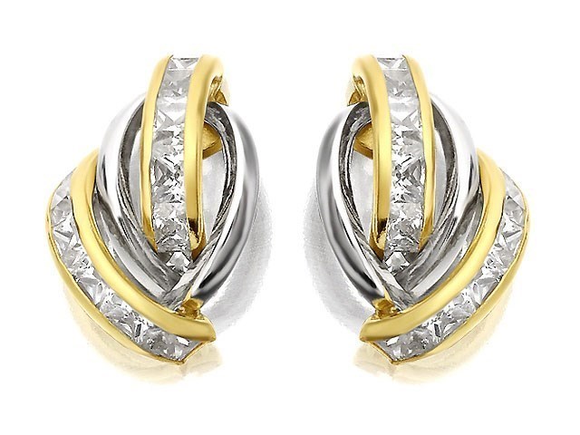 9ct Two Colour Gold Cubic Zirconia Stud Earrings - 15mm - EXCLUSIVE - G2744