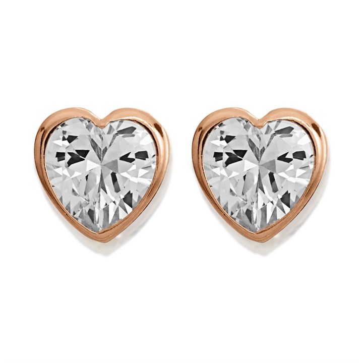 9ct Rose Gold Cubic Zirconia Heart Stud Earrings - 5mm - G2746