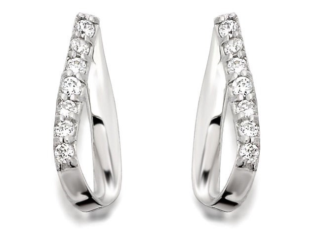9ct White Gold Cubic Zirconia Flattened Loop Earrings - 10mm - G2754