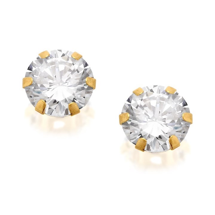 9ct Gold Cubic Zirconia Solitaire Stud Earrings - 6mm - G2764
