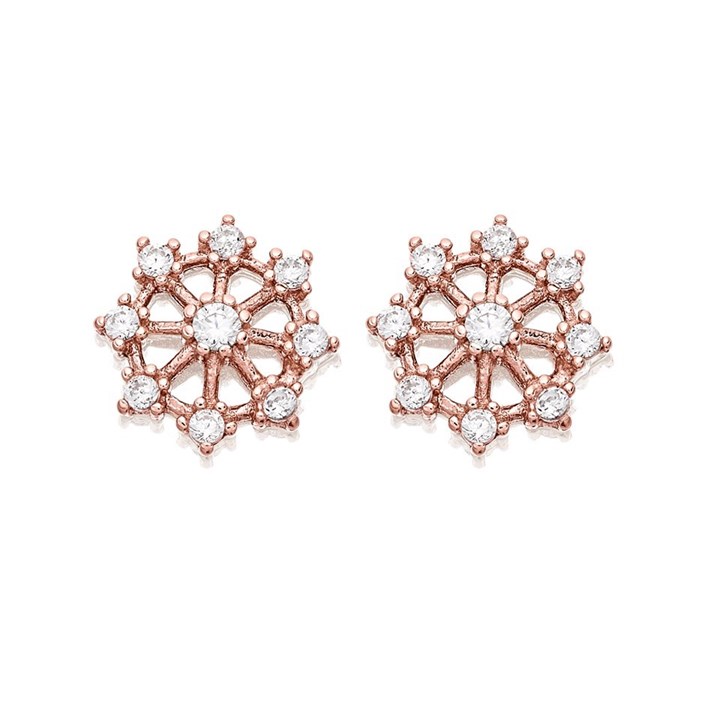 9ct Rose Gold Cubic Zirconia Catherine Wheel Earrings - G2769