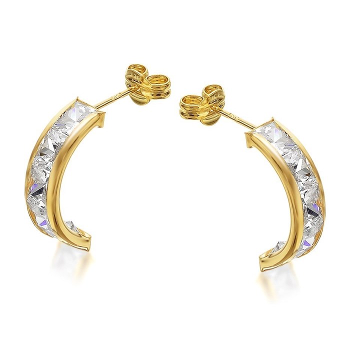 9ct Gold Cubic Zirconia Half Hoop Earrings - 15mm - G2805