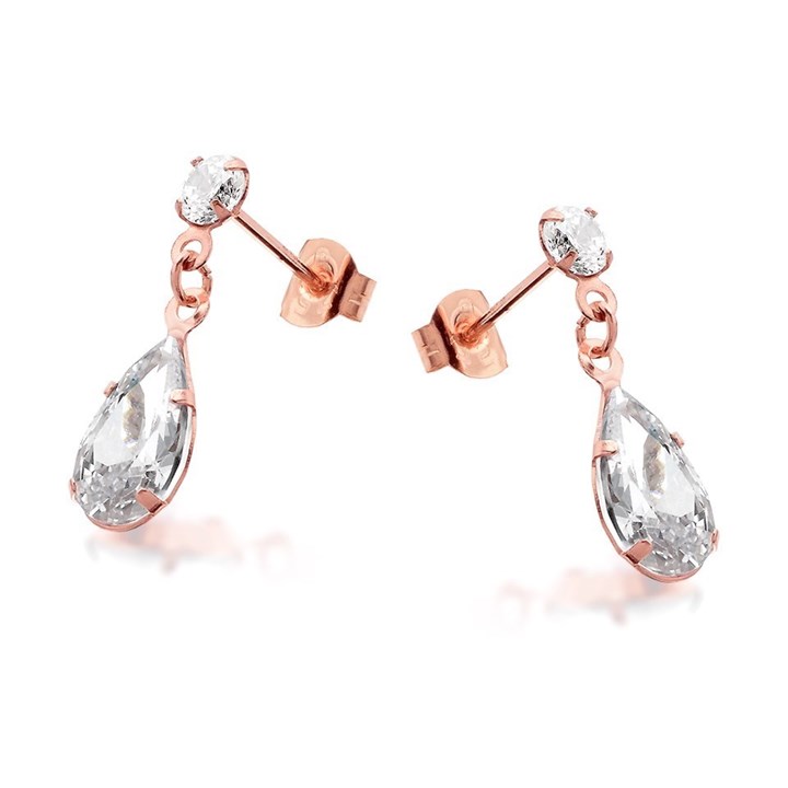 9ct Rose Gold Cubic Zirconia Drop Earrings - 15mm drop - G2821
