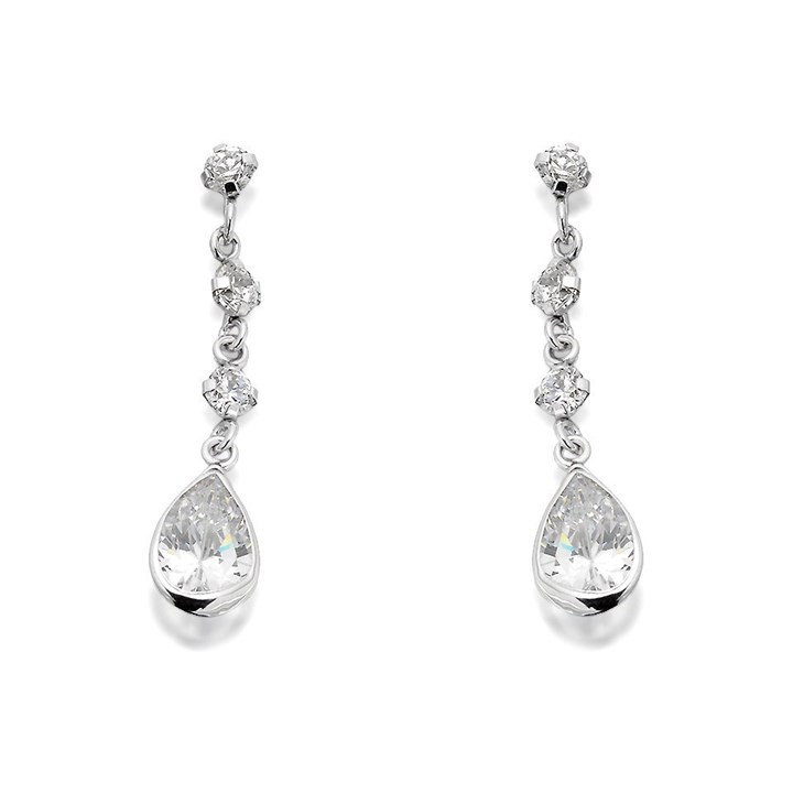 9ct White Gold Cubic Zirconia Drop Earrings - 24mm drop - G2844