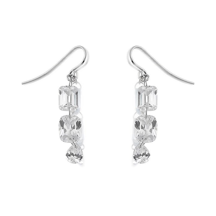 9ct White Gold Cubic Zirconia Hook Wire Earrings - 40mm drop - G2848