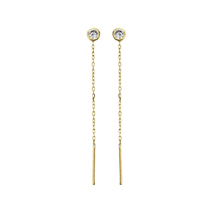 9ct Gold Cubic Zirconia Pull Through Earrings - 48mm drop - G2877