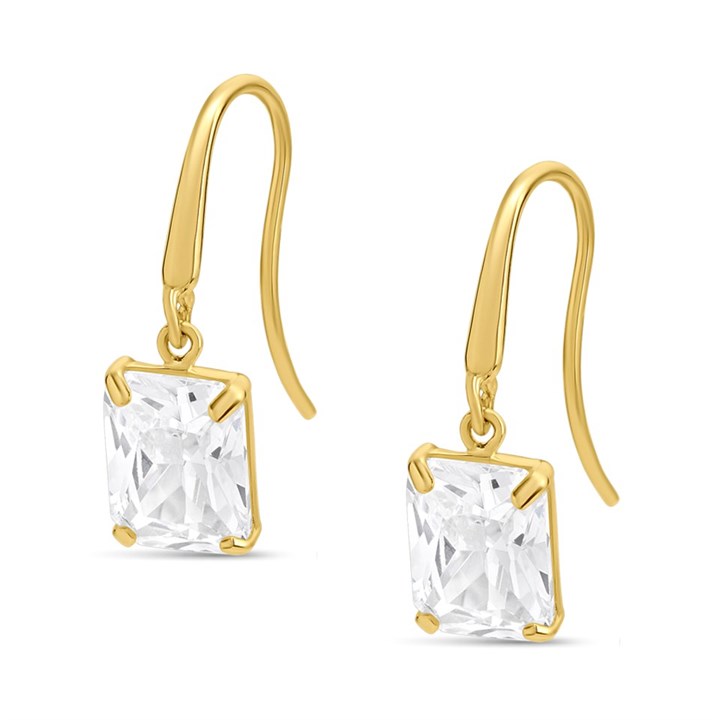 9ct Gold Cubic Zirconia Hook Wire Earrings - 17mm drop - G2886