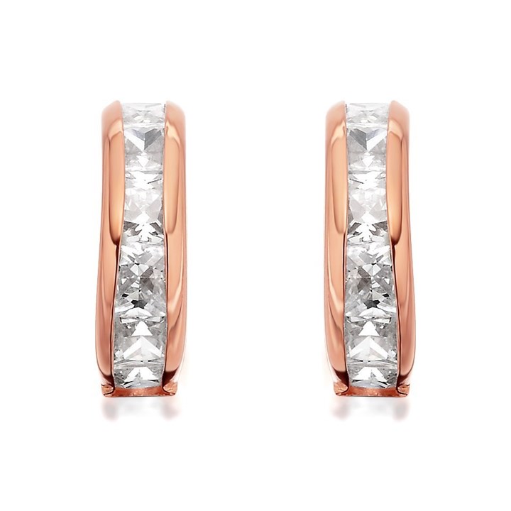 9ct Rose Gold Cubic Zirconia Half Hoop Earrings - 12mm - G2911