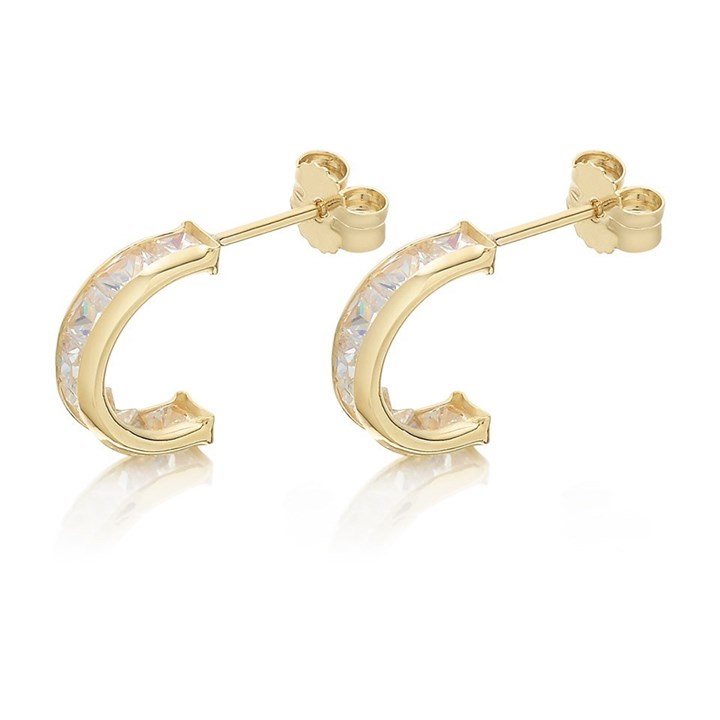 9ct Gold Cubic Zirconia Half Hoop Earrings - 10mm - G2916