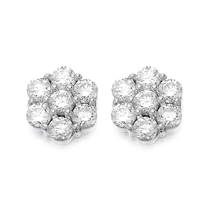 9ct White Gold Cubic Zirconia Cluster Stud Earrings - 5mm - G2922