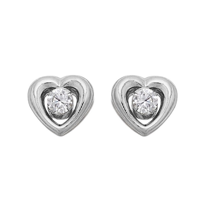 9ct White Gold Cubic Zirconia Heart Stud Earrings - 7mm - G2923