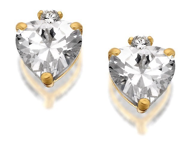 9ct Gold Heart Cubic Zirconia Stud Earrings - 6mm - G2927