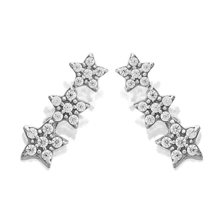 9ct White Gold Cubic Zirconia Star Stud Earrings - 11mm - G2932
