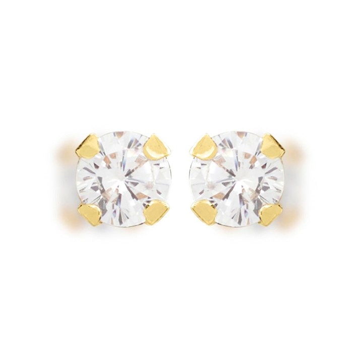 10k Yellow Gold CZ Stud Earrings – 2mm Round, Screw Back, For Babies Infants Women (Prime Jewelry)