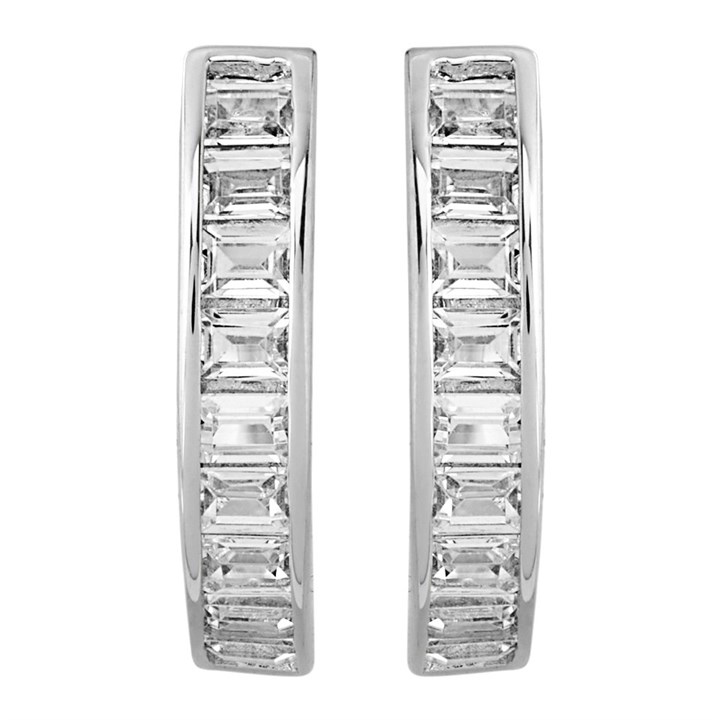 9ct White Gold Cubic Zirconia Half Hoop Earrings - 13mm - G2936
