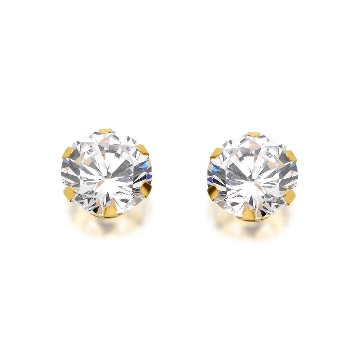 9ct Gold Cubic Zirconia Solitaire Stud Earrings - 7mm - G2937