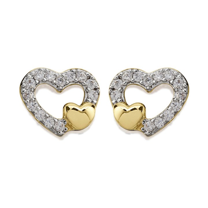 9ct Gold Cubic Zirconia Heart Stud Earrings - 8mm - G2940