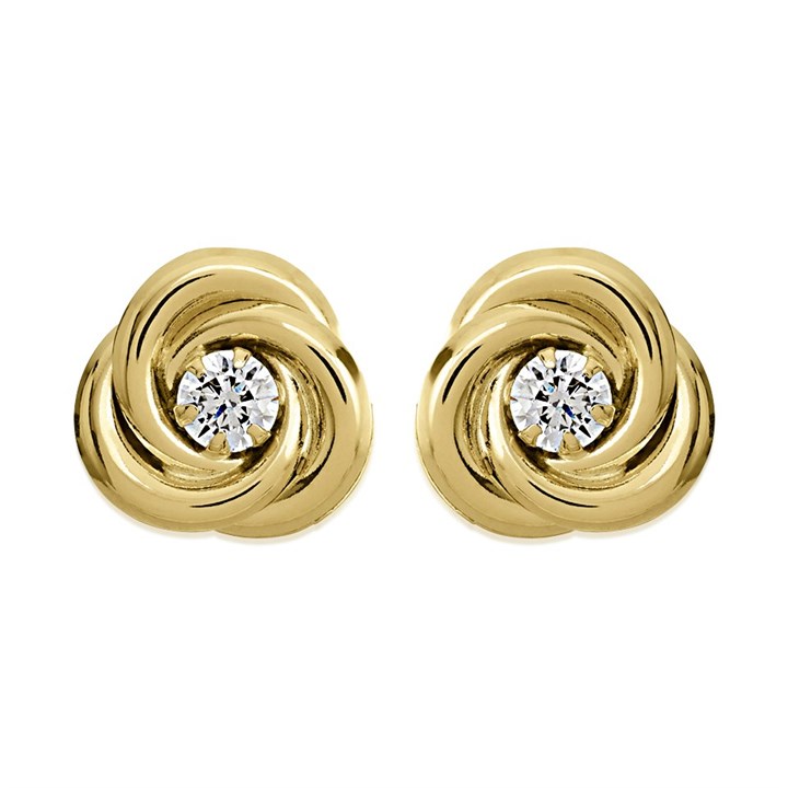 9ct Gold Cubic Zirconia Knot Stud Earrings - 9mm - G2941