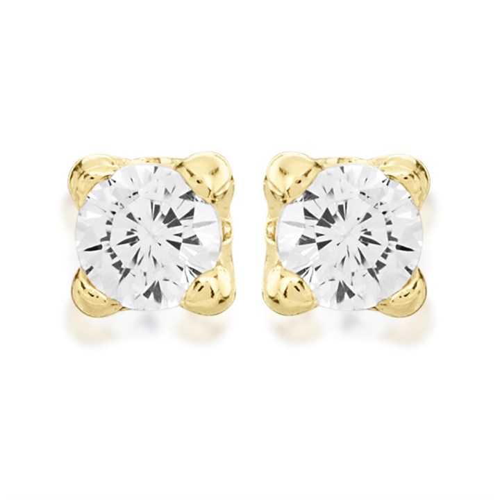 9ct Gold Cubic Zirconia Solitaire Stud Earrings - 2mm - G2945