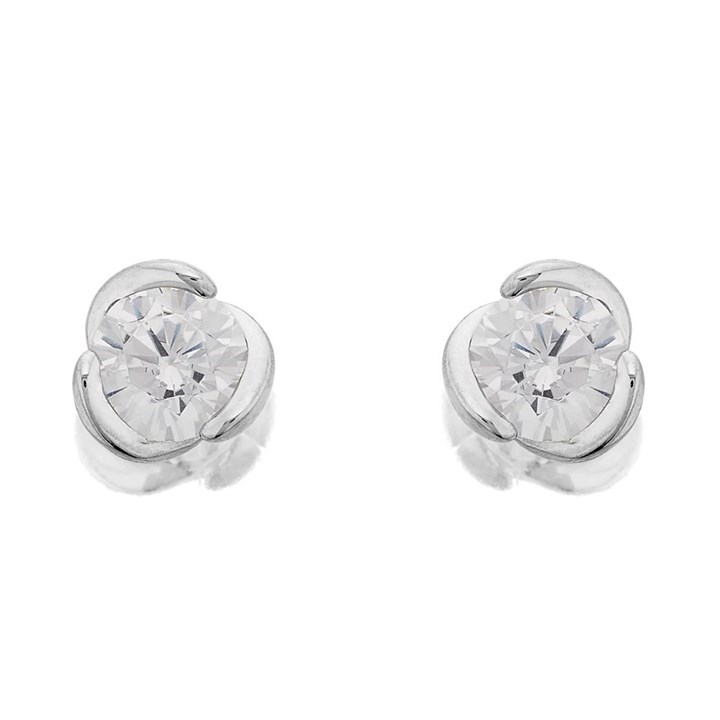 9ct White Gold 4.5mm Cubic Zirconia Swirl Stud Earrings - G3008