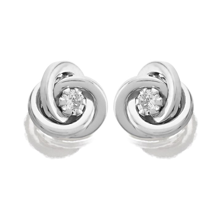9ct White Gold Cubic Zirconia Knot Stud Earrings - 6mm - G3013