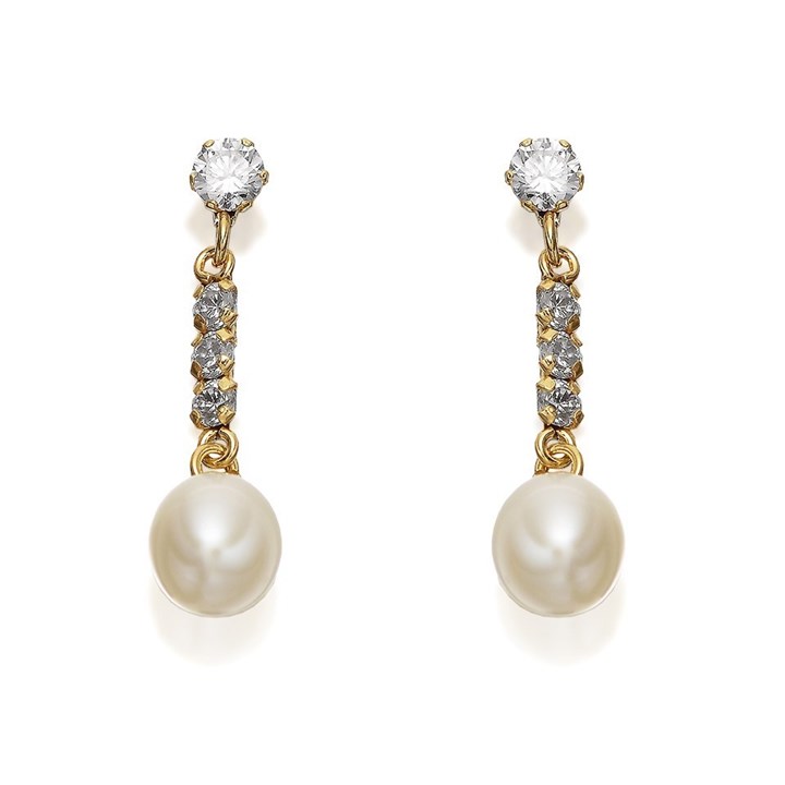 9ct Gold Cubic Zirconia And Pearl Drop Earrings - 22mm drop - G3103