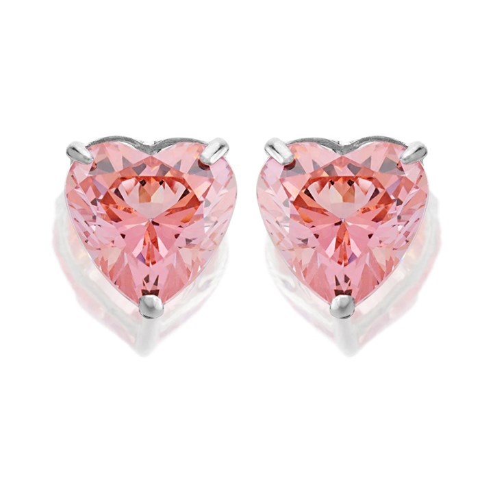 9ct White Gold Pink Cubic Zirconia Heart Stud Earrings - 6mm - G3134