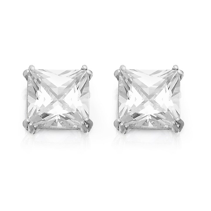 9ct White Gold Princess Cut Cubic Zirconia Solitaire Earrings - 6mm - G3143