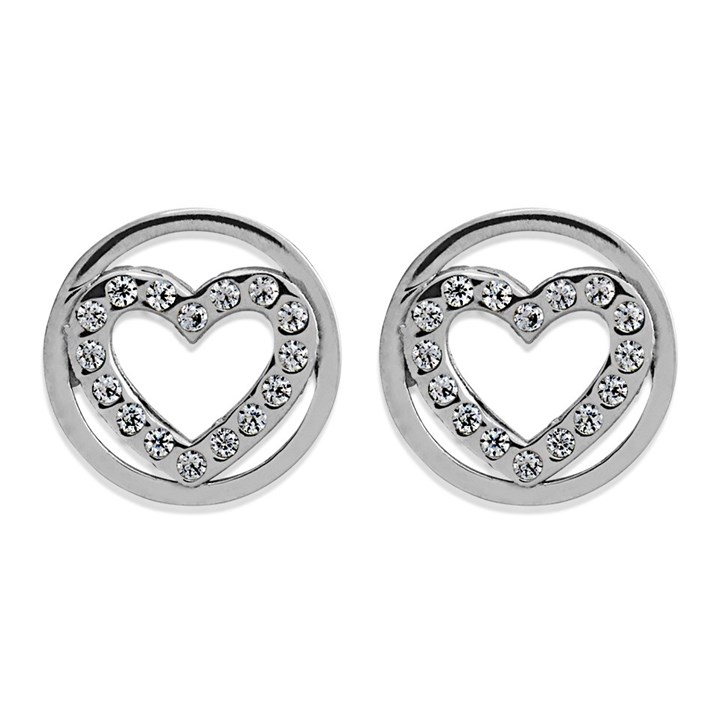 9ct White Gold Cubic Zirconia Heart Circle Stud Earrings - 7mm - G32100