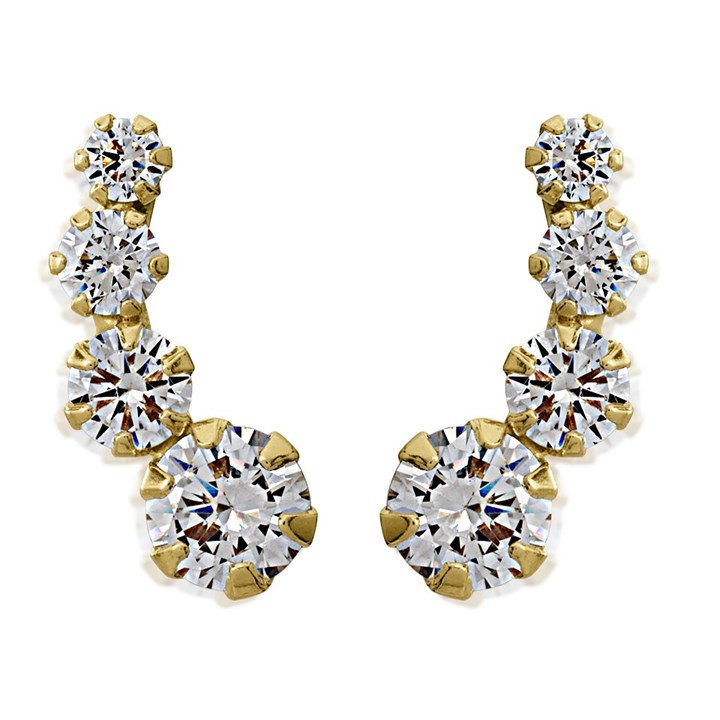 9ct Gold Cubic Zirconia Crawler Stud Earrings - 11mm - G32102