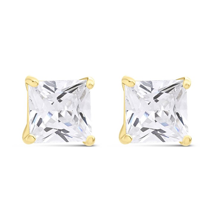 9ct Gold Princess Cut Cubic Zirconia Stud Earrings - 4mm - G32105